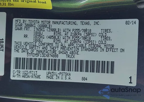 2014 Toyota Tundra Sr5 4.6L V8 from USA, damaged, VIN 5TFEM5F13EX074888